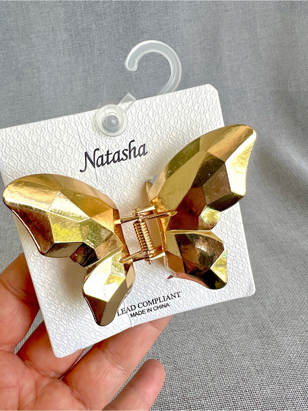 Natasha Gold Butterfly Metal claw jaw hair clip NWT